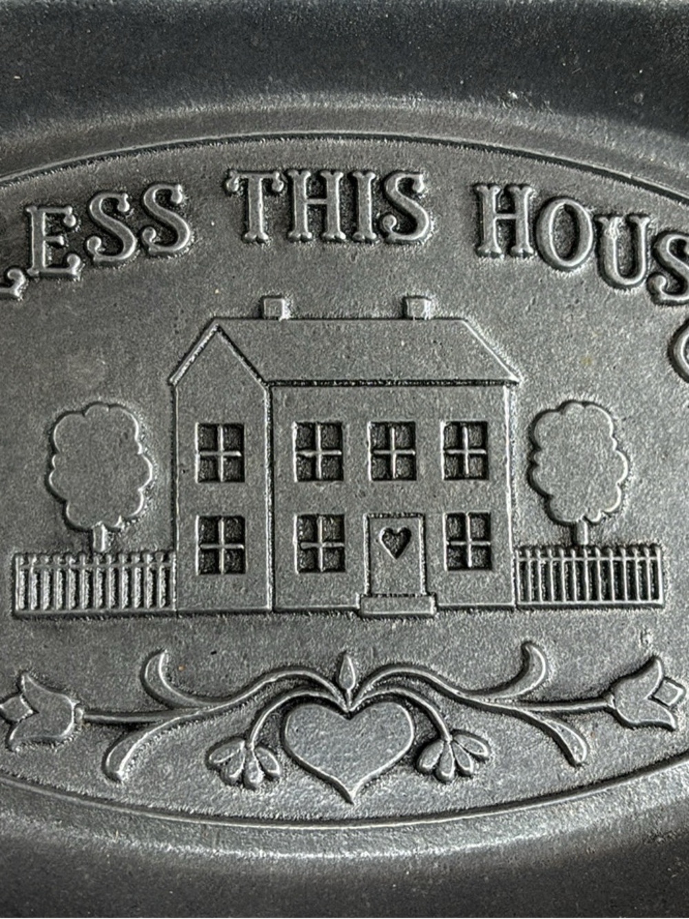 Vintage Decorative 'Bless This House' Pewter Tray - Gray